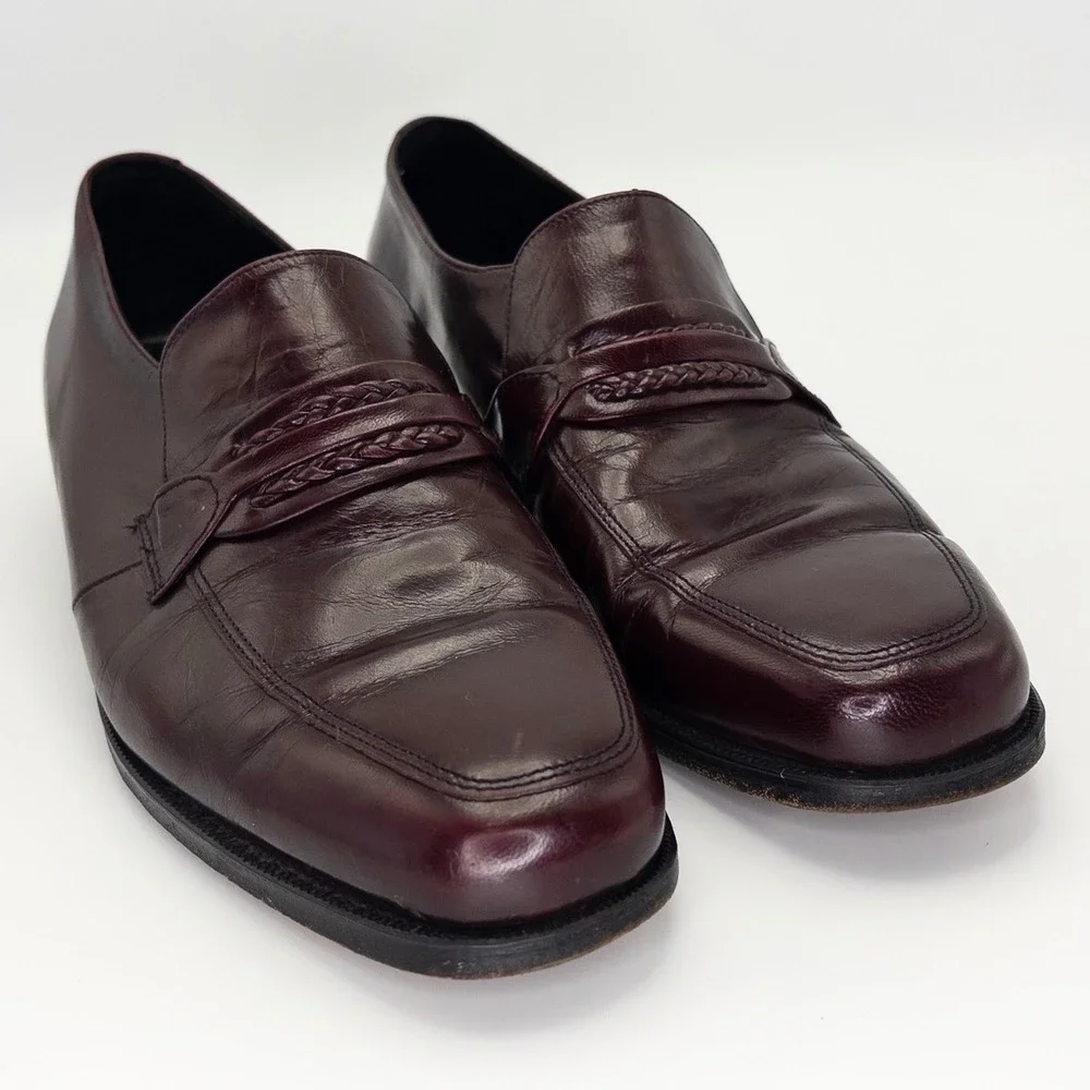 Florsheim Men's Size 8D Loafers Burgundy Leather Braided Dress Shoes USA 33472